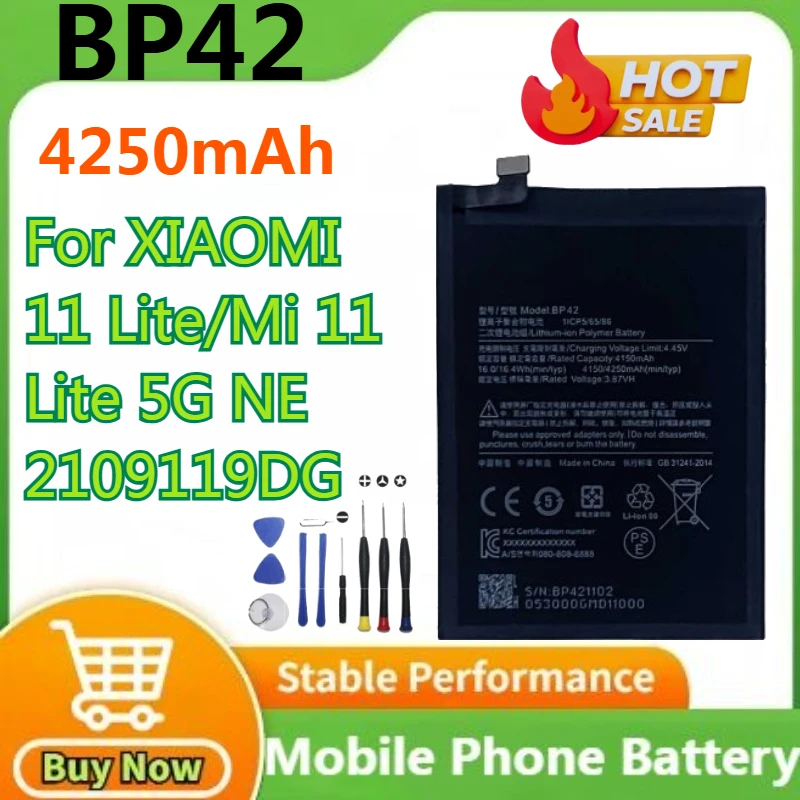 

100% новый аккумулятор BP42 4250 мАч для XIAOMI 11 Lite/Mi 11 Lite 5G NE/2109119DG/M2101K9AG/M2101K9G аккумулятор мобильного телефона + инструменты