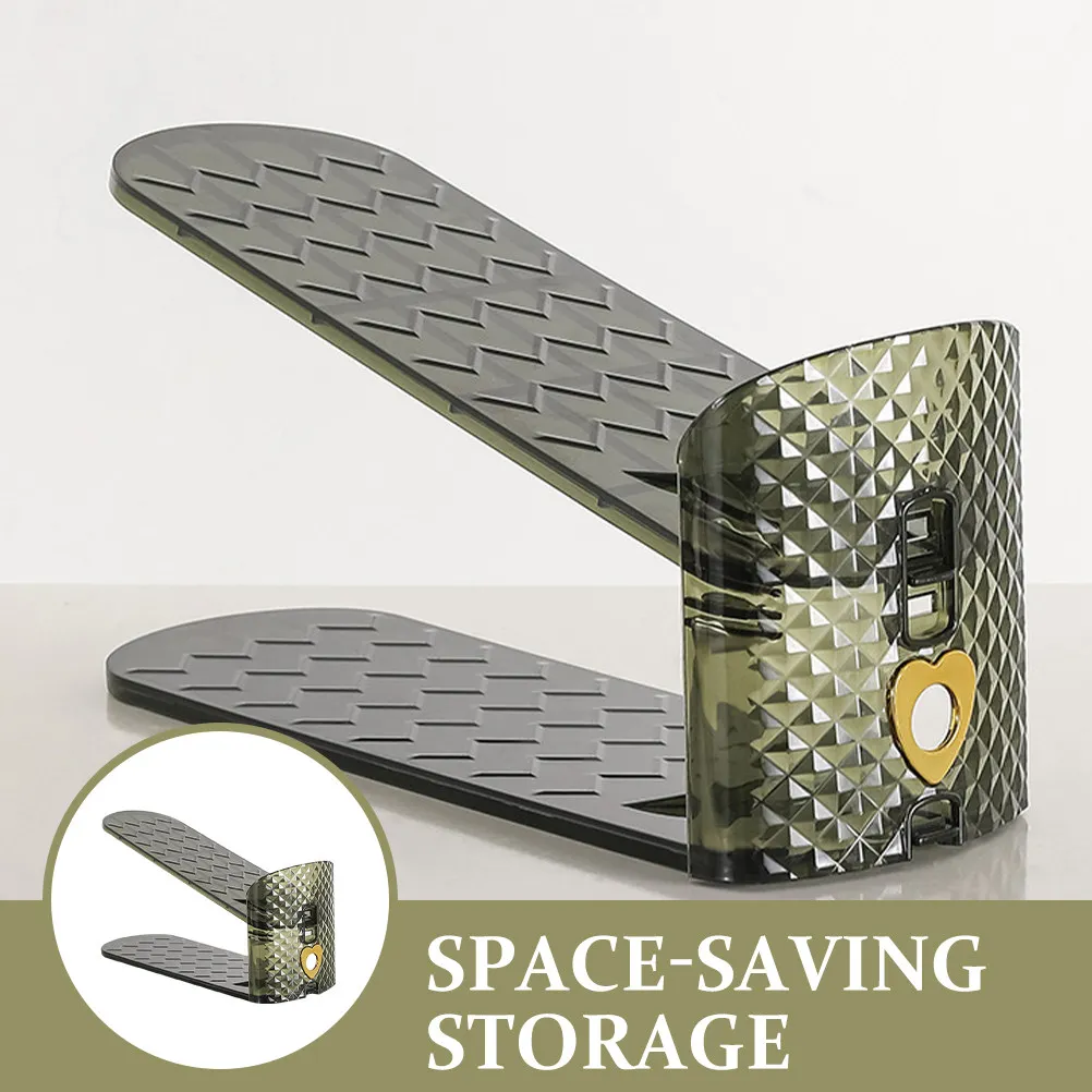 2Pcs Adjustable Shoe Slot Rack Double Layer Shoe Holder Compact Slipper Storage Organizer with Anti-Slip Rear Stop for Small