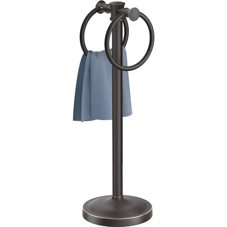 

17 Inch Oil Rubbed Bronze Stainless Steel Free Standing Towel Rack Bar, Double Stand Towel Ring Hand Towel Holder Hanger, Towel