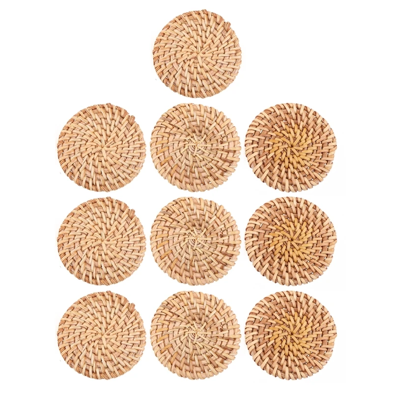 10x Handmade Rattan Woven Round Connector Pendants for Straw Wicker D5QB