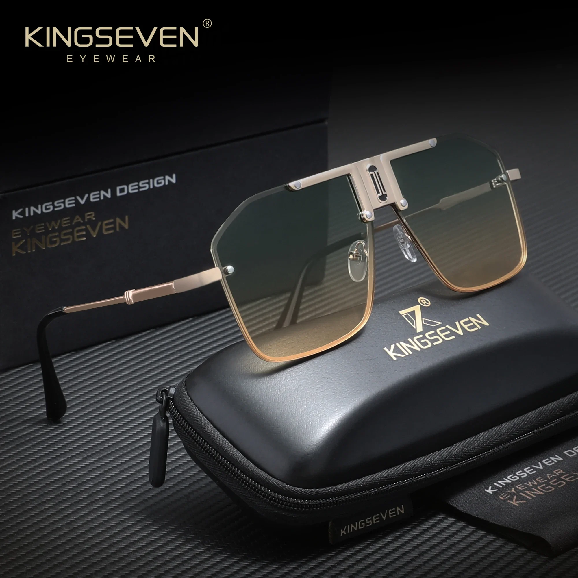 KINGSEVEN Trendige übergroße Sonnenbrille, rahmenloser Metallrahmen, luxuriöses, stilvolles Design, UV400-Schutz für den Außenbereich, Unisex-Urlaubsbrille