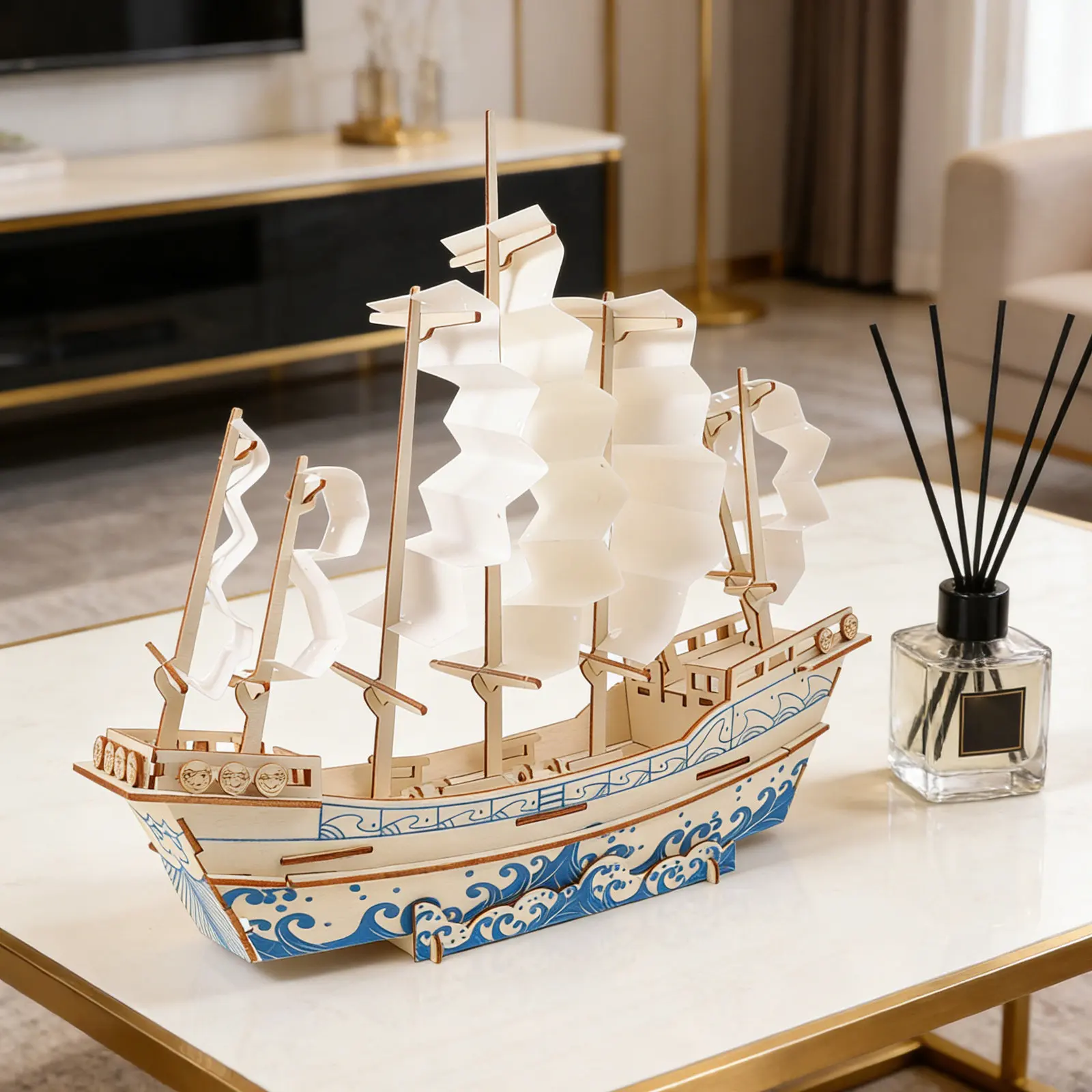

Wooden Sailboat Puzzle for Adults - Vintage Sailing Ship 3D Assembly Kit - Nautical Desk Decor Craft with Realistic Details and