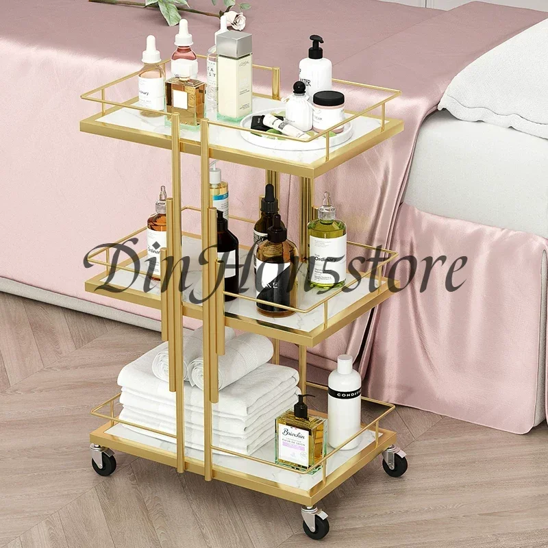 Luxury Iron Salon Trolley Manicure Mobile Tools Cart Modern Commercial Multi-Layer Storage Beauty Furniture