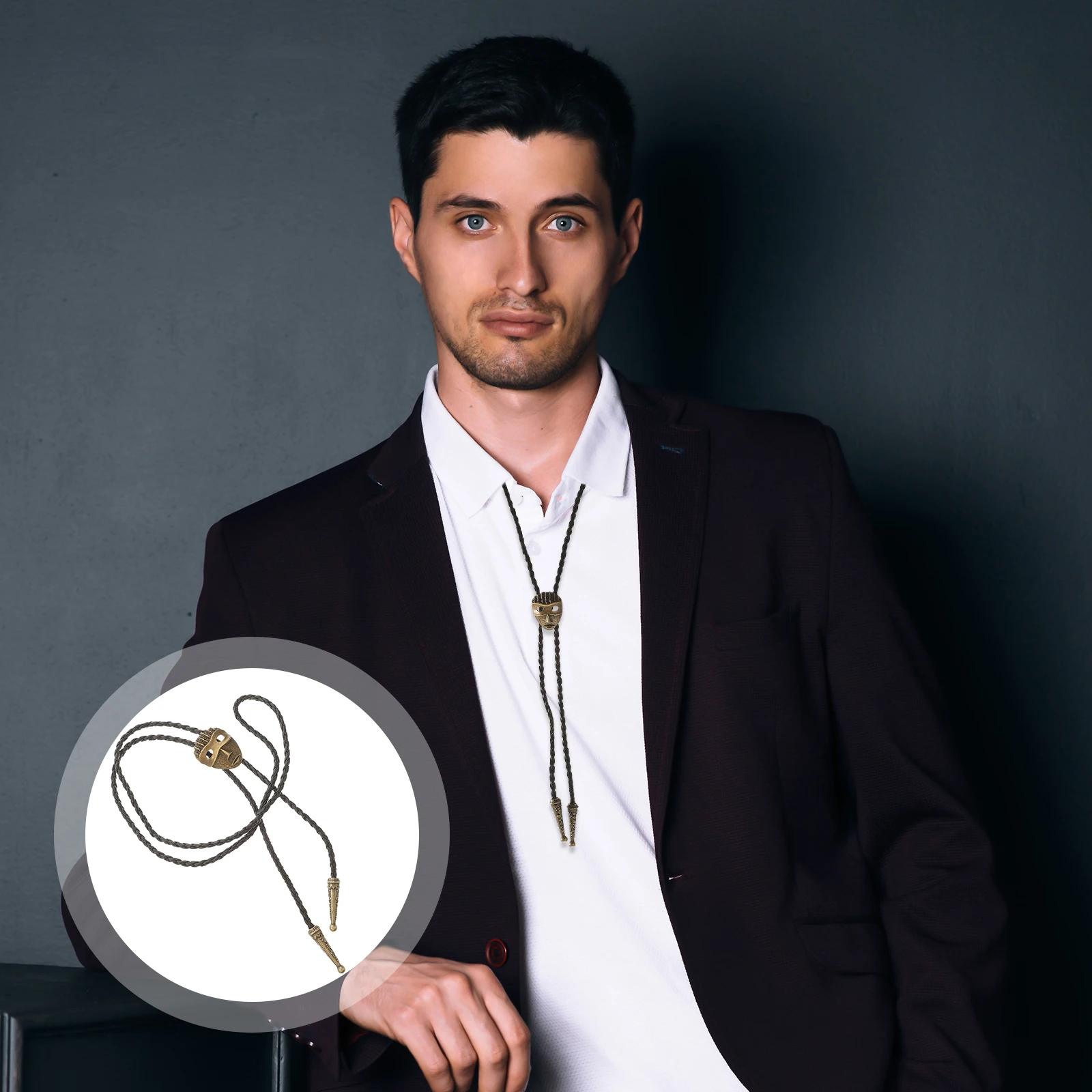 

Alloy Pu Leather Rope Bolo Tie For Men Vintage Western Cowboy Necklace Accessories Mens Bolo Ties Fashionable Exquisite Jewelry