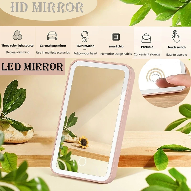 LED Light Makeup Mirror on Car Sun Visor Mirror Intelligent Cosmetic Vanity Portable Mirrors Rechargeable Touch Screen HD Mirror