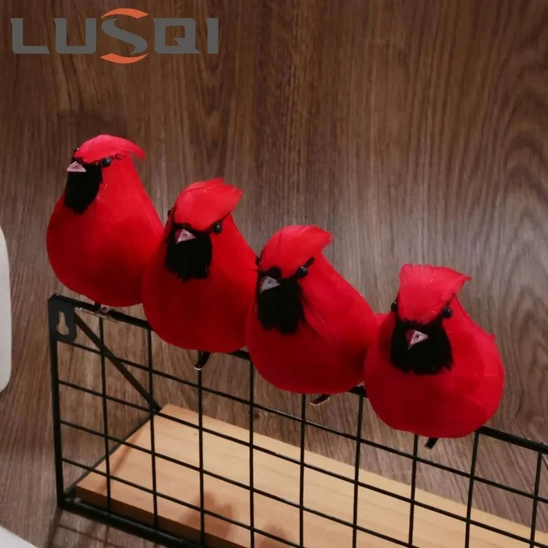 

LUSQI 8PCS Artificial Red Birds Ornament Clips Handmade Fake Birds Crafts Feathered Birds For Christmas Tree Decoration