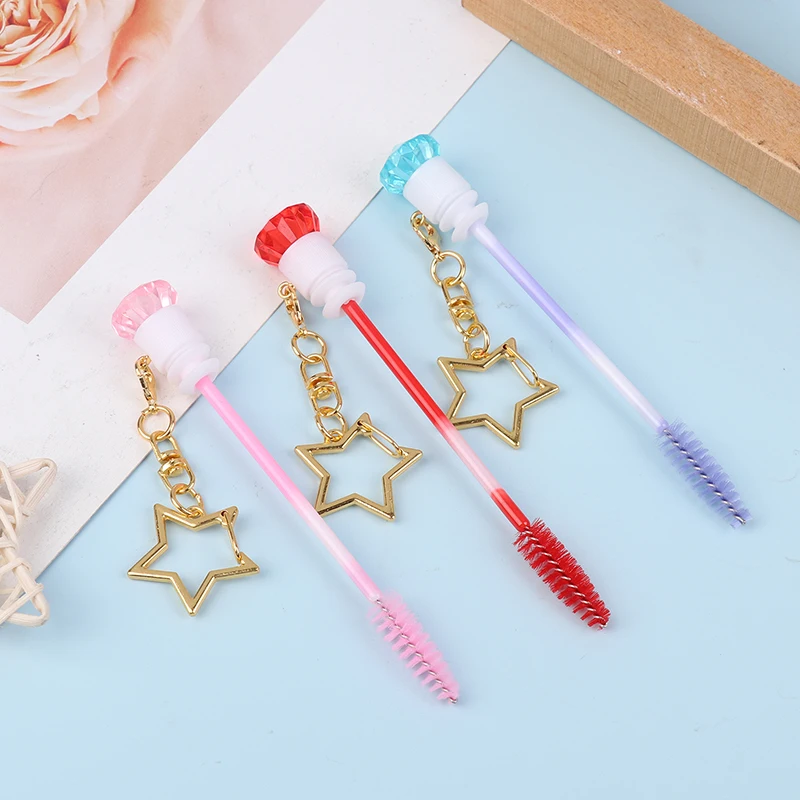 Reusable Eyelash Brush Tube Keychain Plastic Lash Spoolie Container Glitter Cils Dust-proof Mascara Wands Keyring