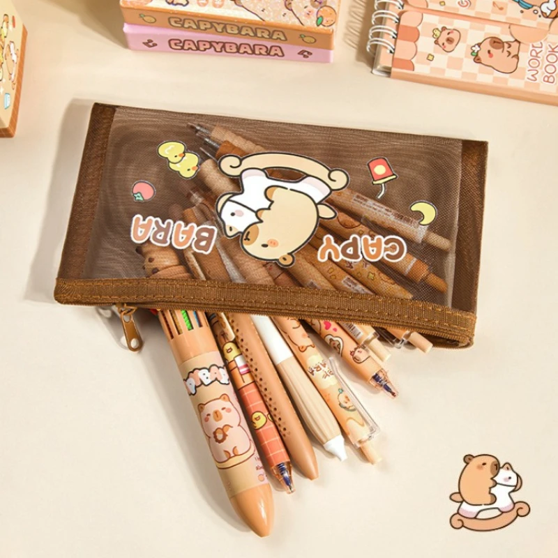 

Набор из 4 прозрачных папок-органайзеров с капибарой, большой емкости, для школы и офиса, портативное хранение документов, аксессуары для путешествий