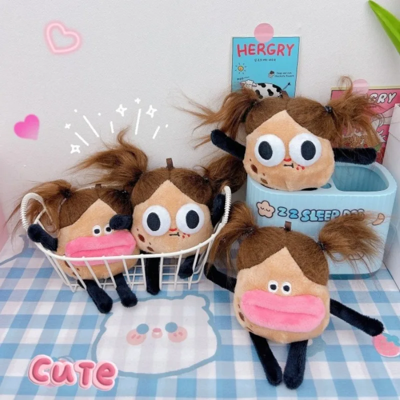 1PCS Fluffy Messy Hair Potato Plush Keychain Sausage Mouth Doll Pendant Cute Plush Toy Bag Backpack Hanging Decoration