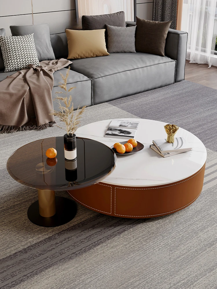 

Italian minimalist saddle leather coffee table, TV cabinet combination, modern home minimalist small apartment, living room