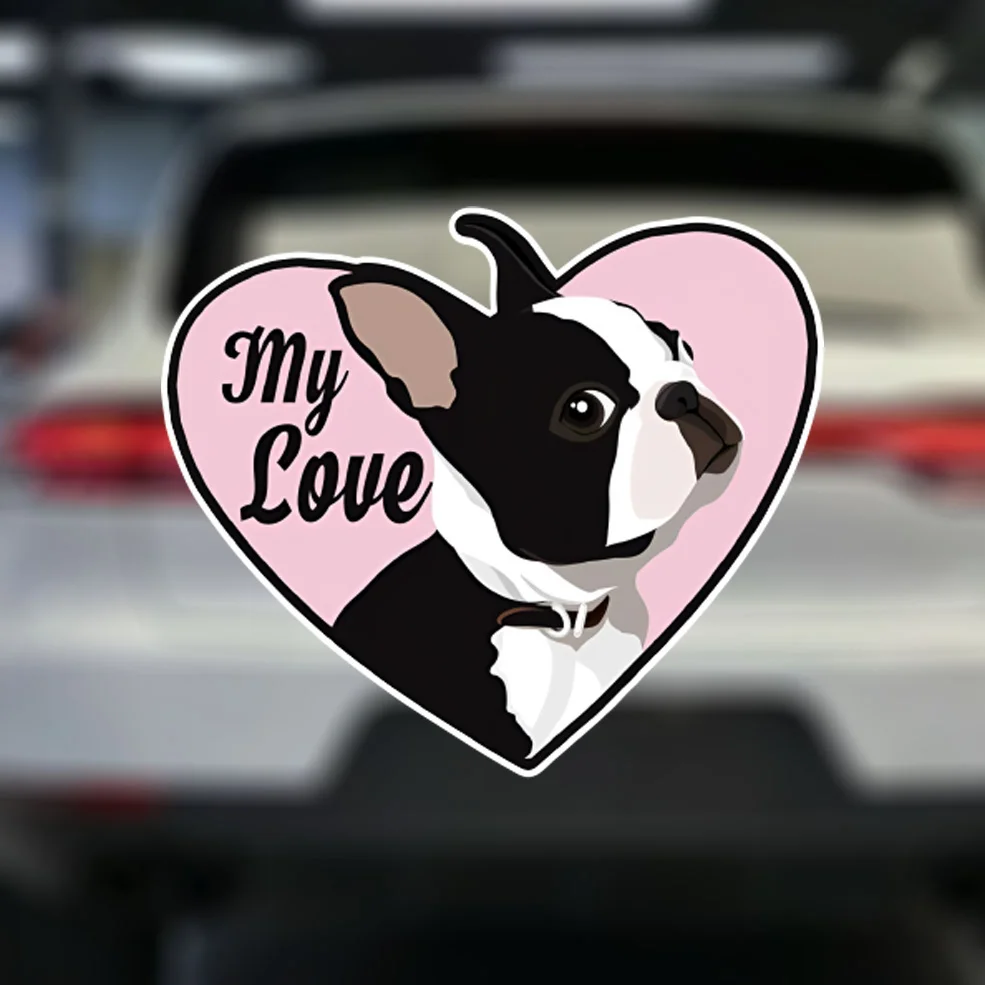 1 pegatina de vinilo Boston Terrier "My Love", calcomanía impermeable de PET para coche, motocicleta, ordenador portátil y pared