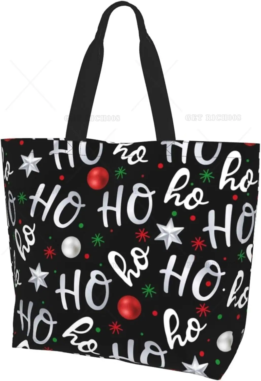 Sacola de Natal floco de neve para mulheres, bolsa de ombro grande, bolsa de alça superior, compras, ginásio, trabalho, Ho Ho Ho Ho Ho, Papai Noel