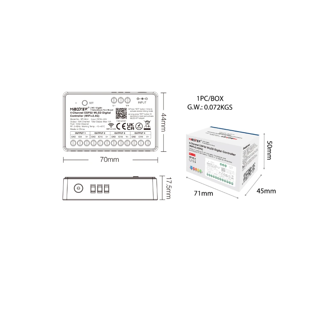Miboxer SPIW5-4 5in1 SPI LED Controller WiFi+2.4GRF RGB RGBWIC 4-Channel Signal Amplifier For WS2811 WS2812B LED Pixel Strip