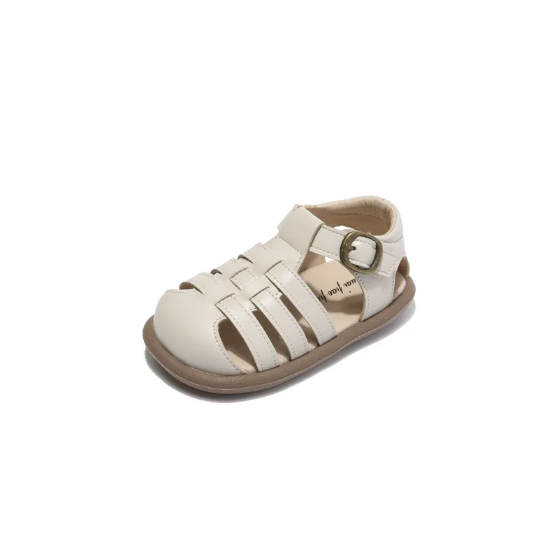 Sandalias Baotou para niños y niñas, zapatos romanos de Velcro, cómodos, tejidos, huecos, novedad de verano, 2024