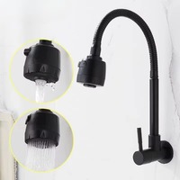 Stainless Steel Kitchen Faucet Rotating Black Single Cold Water Taps Wall Mounted Flexible Water Tap Nozzle Bathroom Kitchen