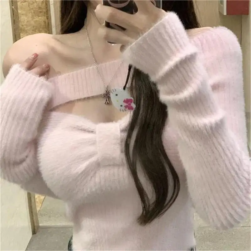 2024 Spring Elegant Pullover Women Casual Solid Korean Style Long Sleeve Knitted Sweater Sweet Soft Sweater Female Y2K Crop Tops