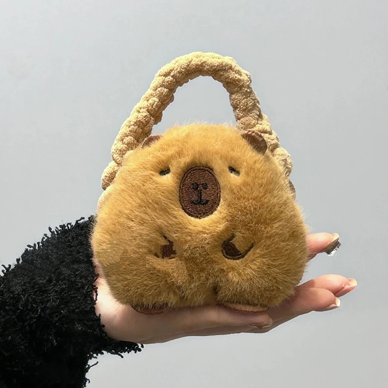 

Mini Capybara Keychian Holder Bag Plush Knitting Bear Bag Shell Earphone Case Soft Cute Fluffy Bluetooth Charging Box Cover