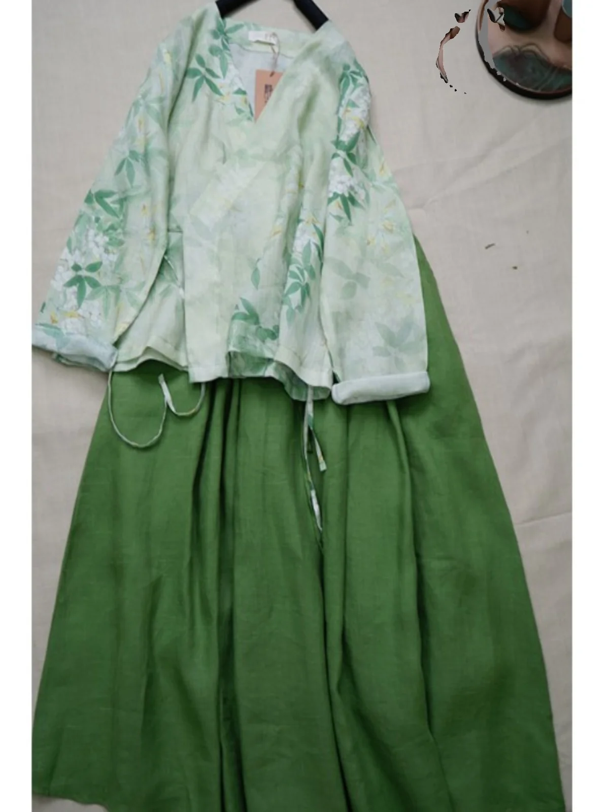 

New Chinese Sle Set High Waist een irt Top f Skirt Ensemble Ele Commuter Briti Faion Long Sve V...