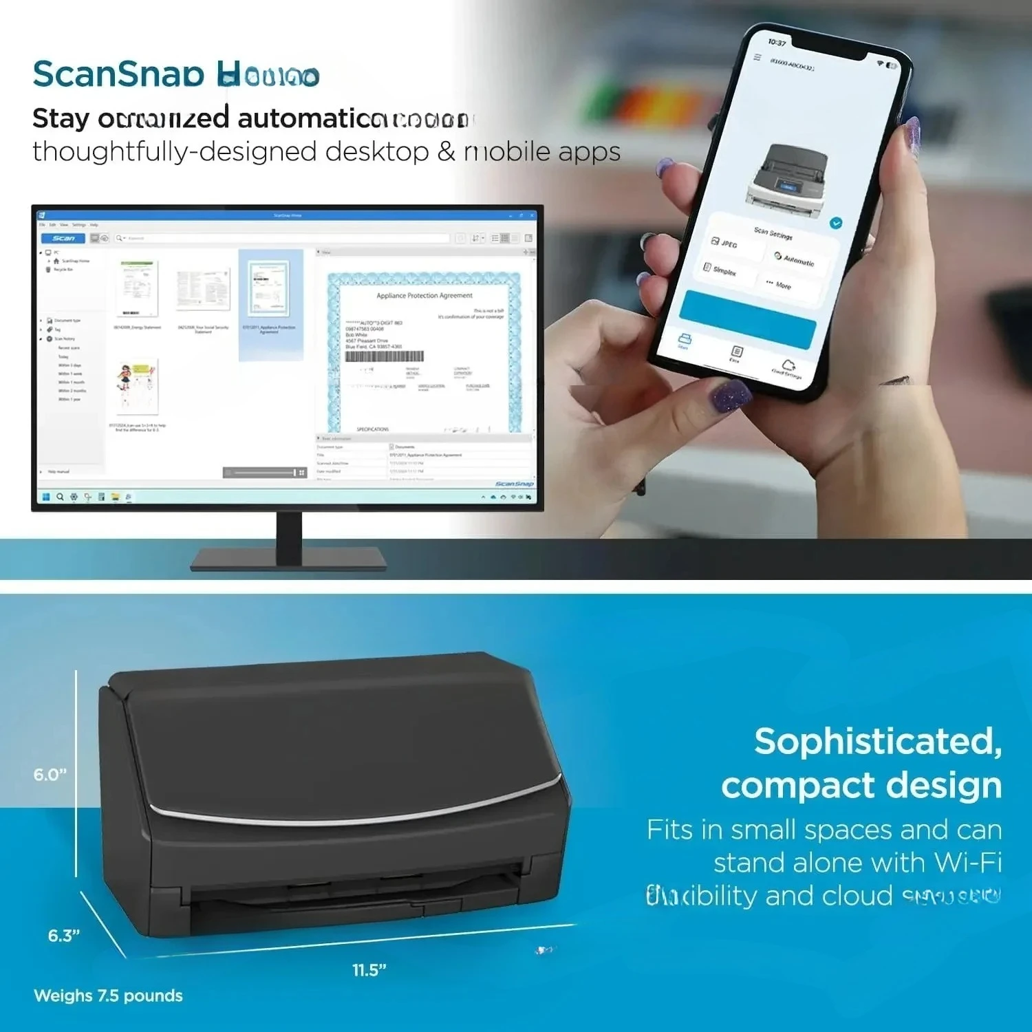 ScanSnap iX1600 Wireless or USB High-Speed Cloud Enabled Document, Photo & Receipt ScannerNEW