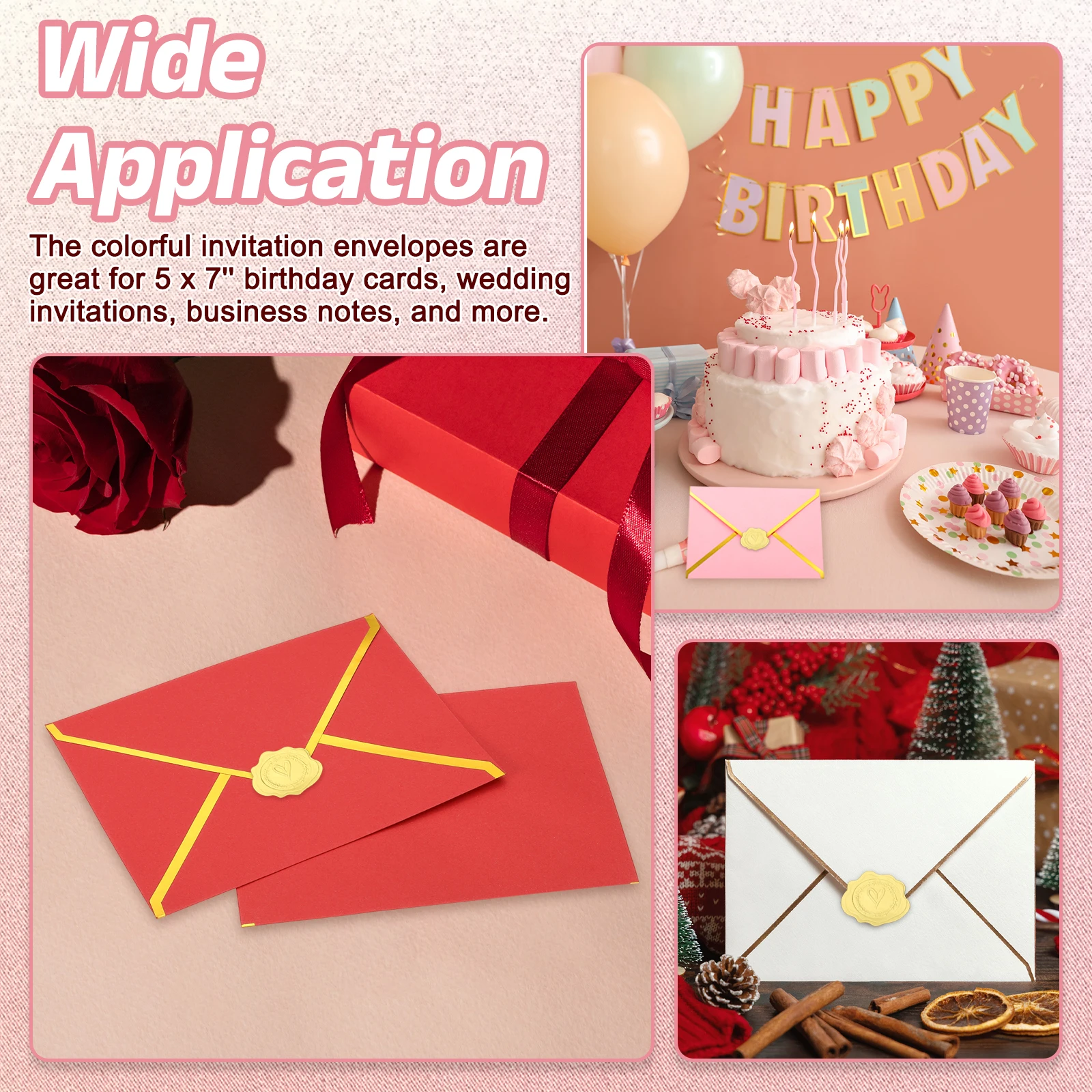 

50Pcs A7 Blank Mini Paper Envelopes Gold Border Wedding Invitation Envelope Gift Envelope for Greeting Cards Graduation Birthday