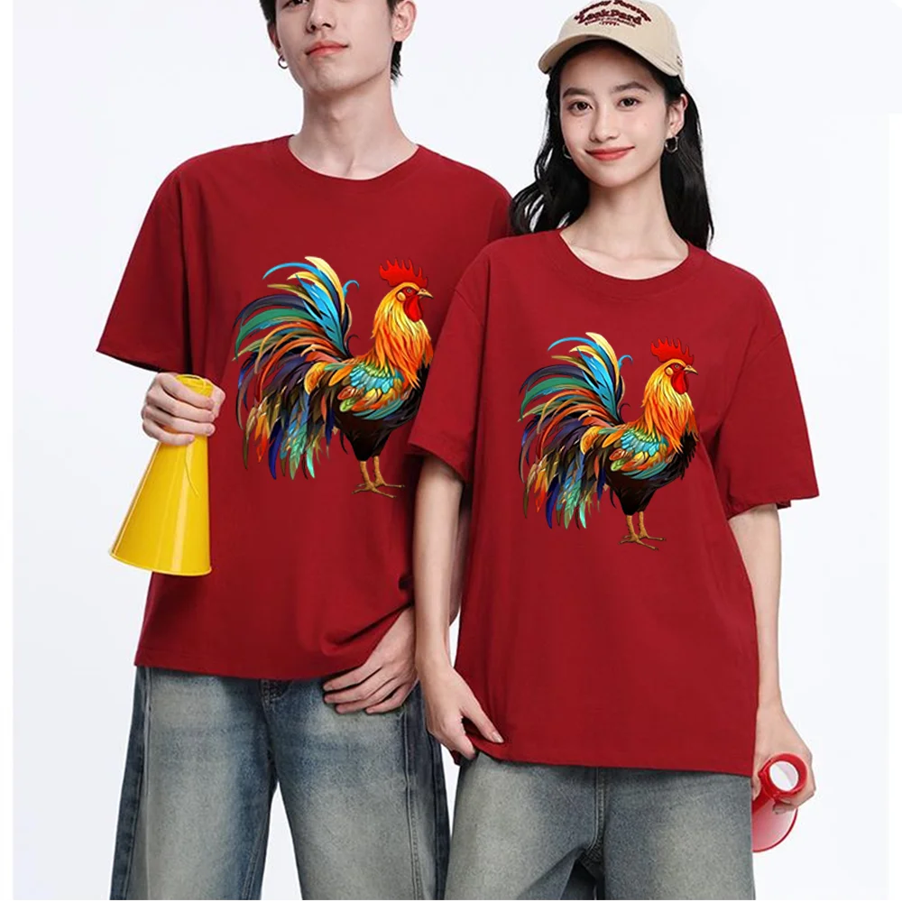 Colorful Rooster Printed T Shirt Breathable Fabric S-XXL Personalized Custom T Shirt Casual Short Sleeve Tee Aesthetic Graphic T
