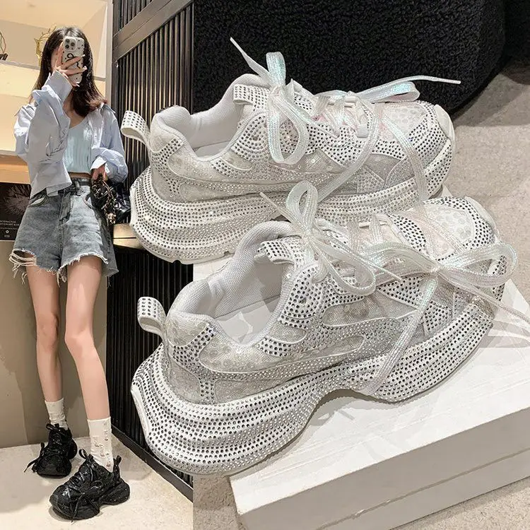 

Summer Starry Street Rhinestone Dad Shoes Women's 2024 New Tide Models Platform Ins Casual Shoes