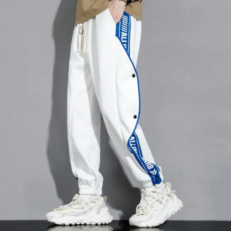 Pure Cotton High Street Fashion Autumn Winter Pants Men Chic Letter Embroidery Sweatpants Loose Motion All-match Casual Trousers