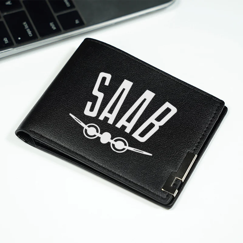 SAAB 로고 남성용 비즈니스 지갑 PU 가죽 슬림 디자인 내구성이 뛰어난 경량 매일 사용 현대적인 패션 스타일