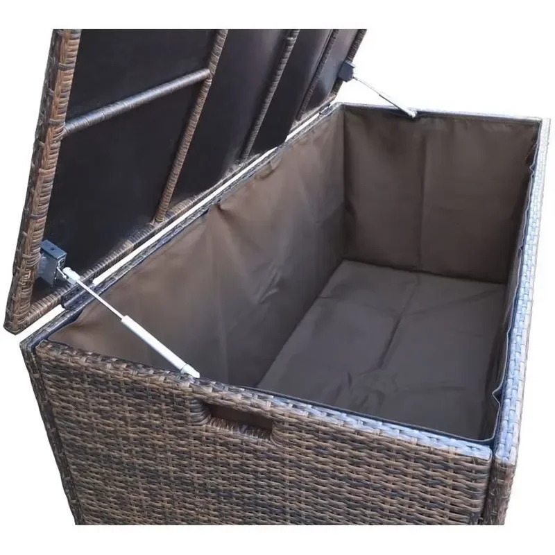Large Aluminum Outdoor Storage Box Wicker Rattan Garden Furniture Set Waterproof Deck Container for Patio Cushions and Tools