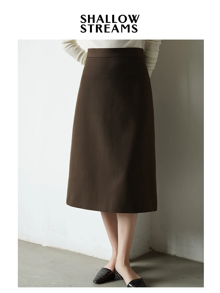 

SHALLOW STREAMS Minimalist H-Shape Fashion High Waist Woolen Midi Skirt Women's Autumn Winter A-Line Skirt Trendy Style