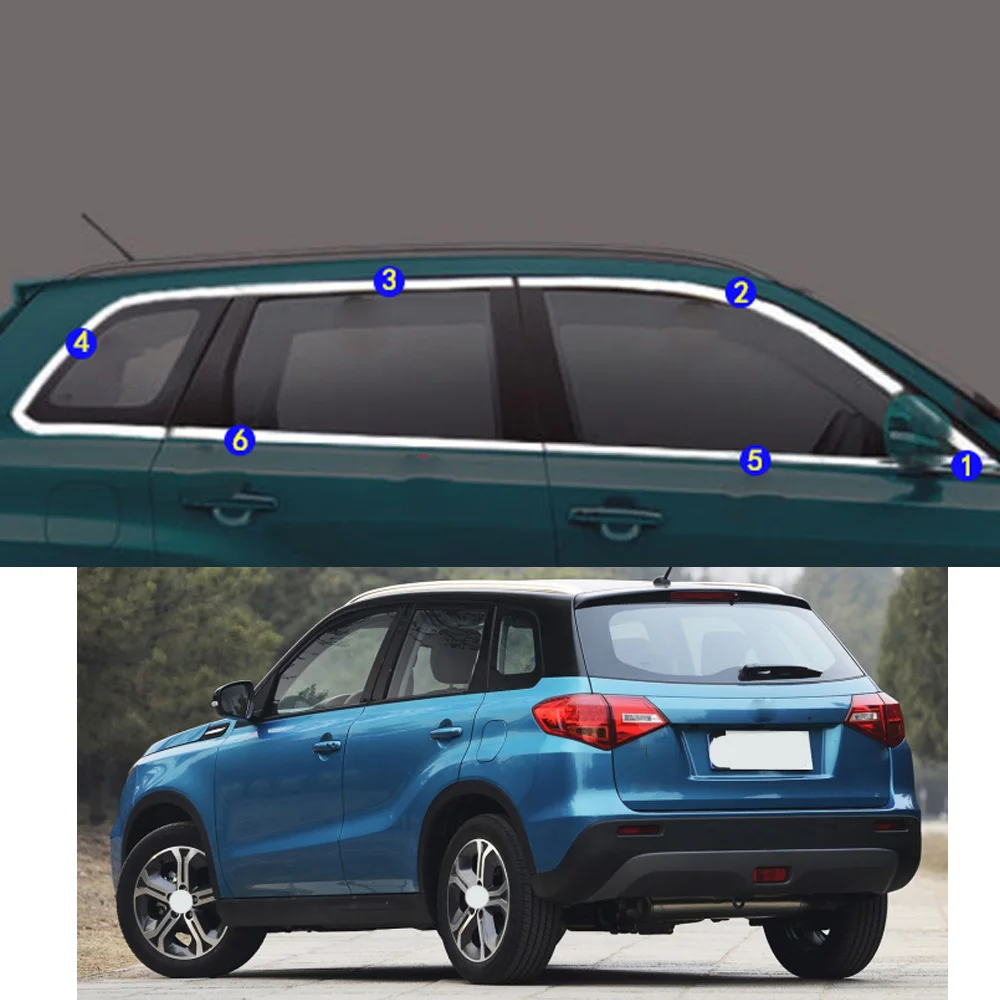

For Suzuki Vitara 2016 2017 2018 2019 2020 2021 Car Sticker Garnish Pillar Window Middle Strip Trim Frame Hoods