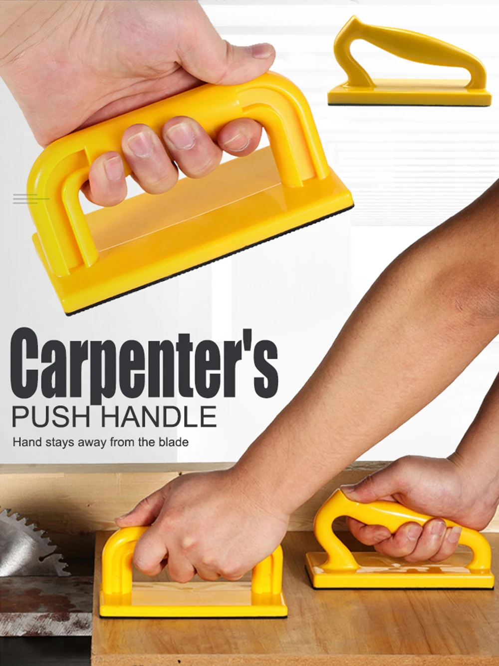 Push block použitý na drevenej doske pre vedený rez