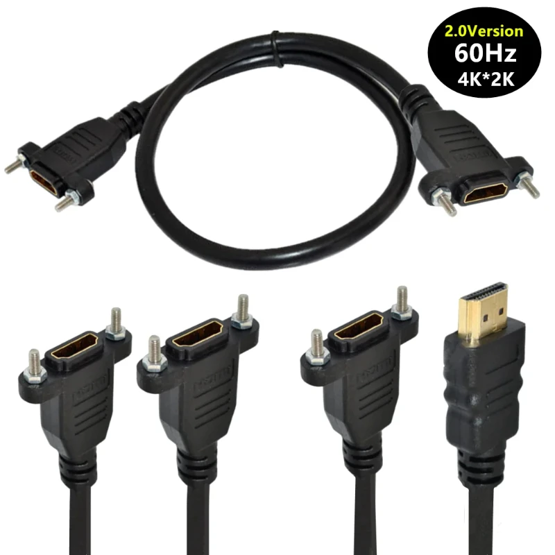 

Panel Mount HDMI Extension Cable High Speed 2.0V HDMI Male to Female Extension Cable with Screw Nut Support 4K 60Hz Resolution