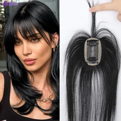 Clip in Bangs 100% Real Human Hair Wipsy Bangs with Topper Lace Clip in Bangs,360° Cover Clip on Bangs for Women Curved Bangs