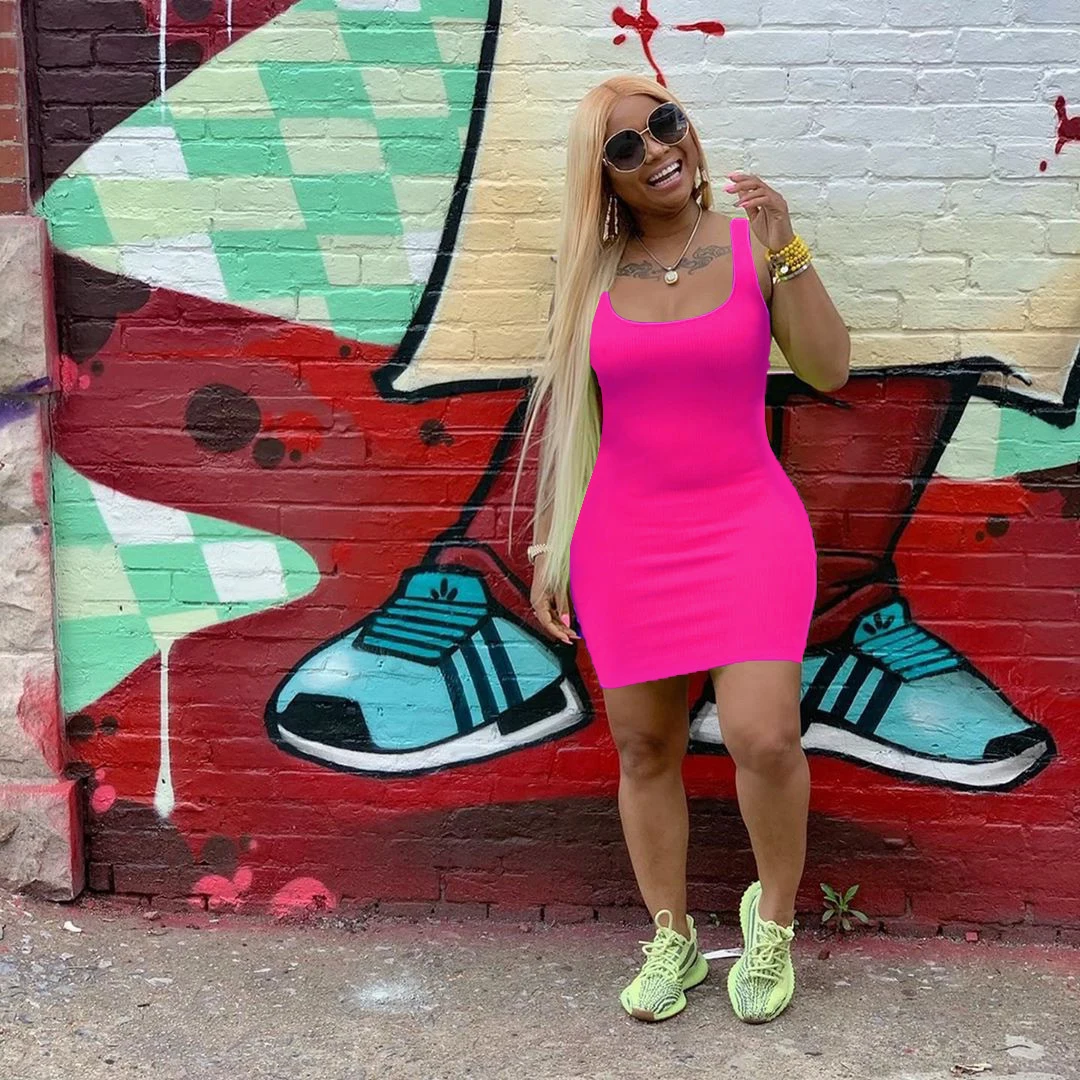 فستان نسائي كاجوال أحادي اللون ، صيف ، جديد ، حزام