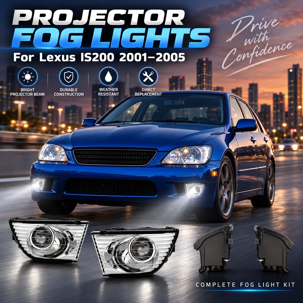 Front Bumper Fog Light Assembly For Lexus IS200 2001-2005 Fog Lamp Set With Wiring Harness Switch