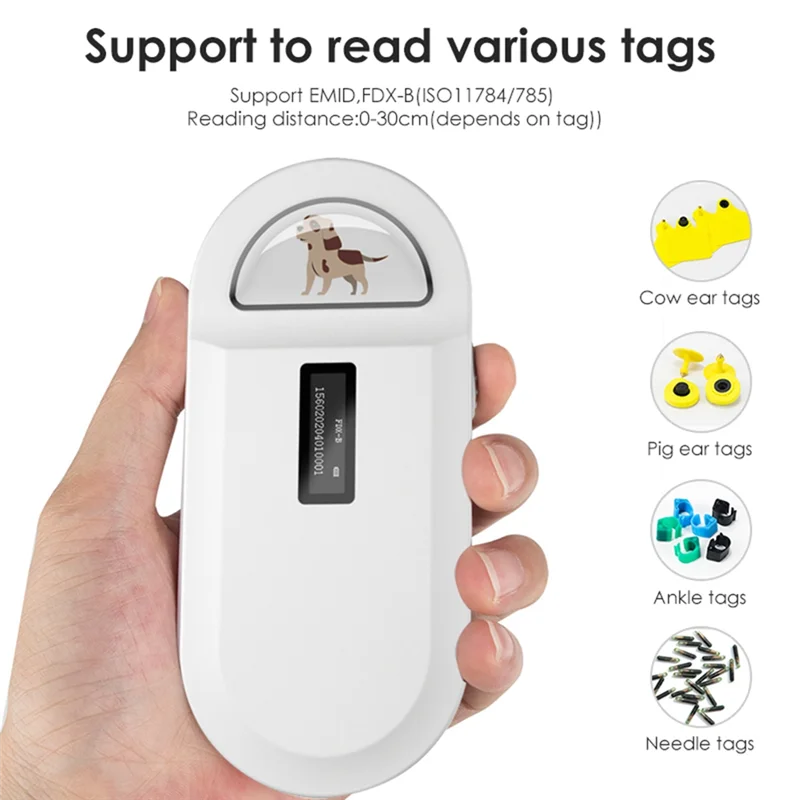 ABZZ-134,2 кГц RFID-считыватель, сканер микрочипов для домашних животных, портативный считыватель чипов для животных для идентификации номера животных
