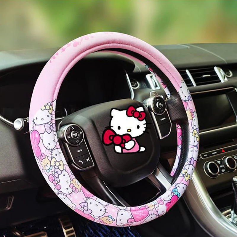 

Sanrio Genuine Car Steering Wheel Cover Anti-Slip Handlebar Cover Four Seasons Cute Female Cartoon Hello Kitty Car Accessories