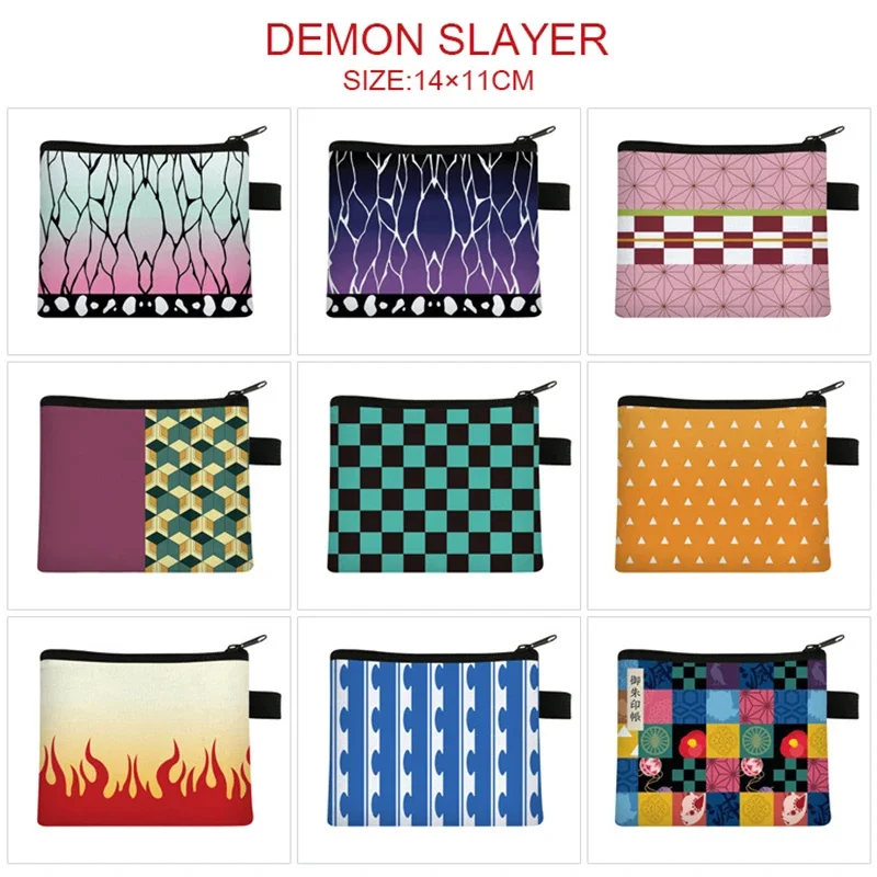 Anime Coin Purses Demon Slayer Kimetsu no Yaiba Tanjirou Nezuko Shinobu Cartoon Wallet Case Boys Girls Kids Adults Key Bags