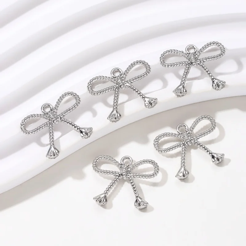 5pcs Silver Color Bow Zinc Alloy Pendant For DIY Handmade Neck Bracelet Jewelry Making