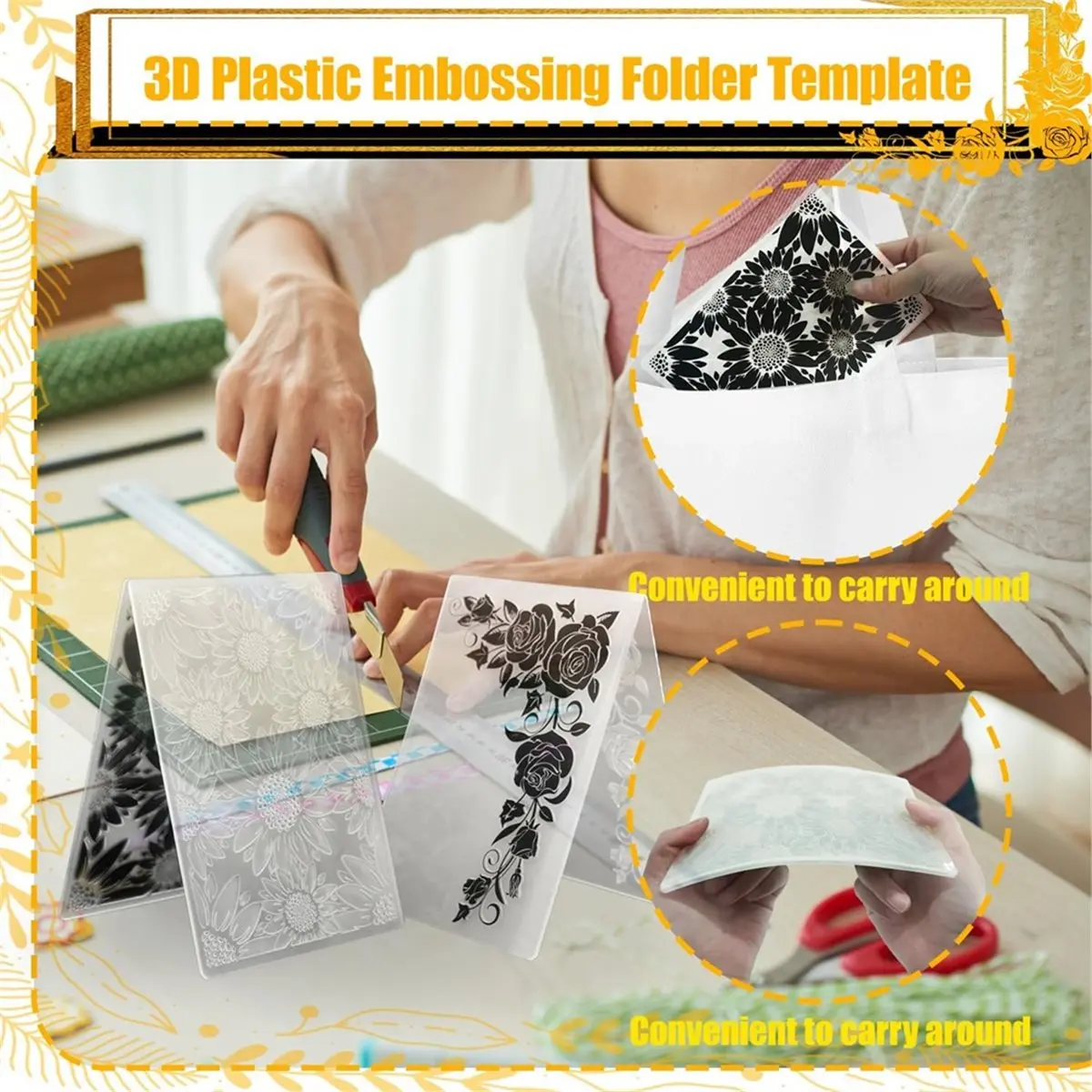 3D Embossing Folders for Card Making, Sunflower Embossing Folder and Rose Embossing Folder. Suitable for Card and Photo