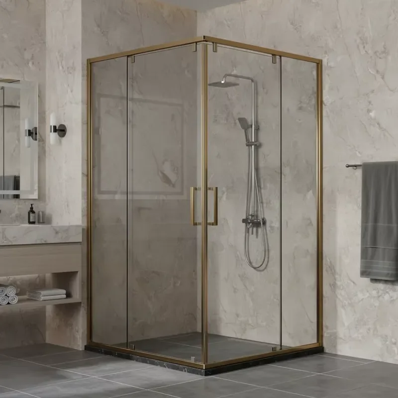 Modern Corner Shower Enclosure with Tempered Glass Sliding Doors Frameless Small Walk In Bathroom Cubicle