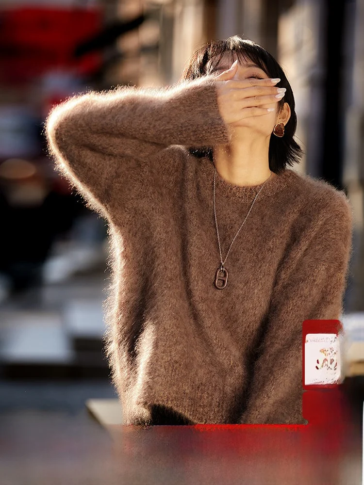 

Fanan саморекомендуемый вязаный свитер Royal Camere Floing круглый Ne Casual Sle женский длинный шерстяной трикотаж све