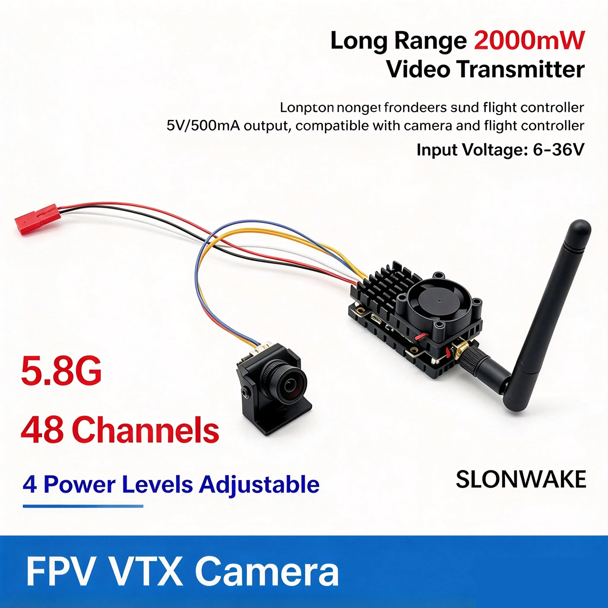 SLONWAKE 5.8g 2W high-power UAV wireless picture transmission setFixed Wing analog Yuanhang 20KM fpv 1500TVL camera