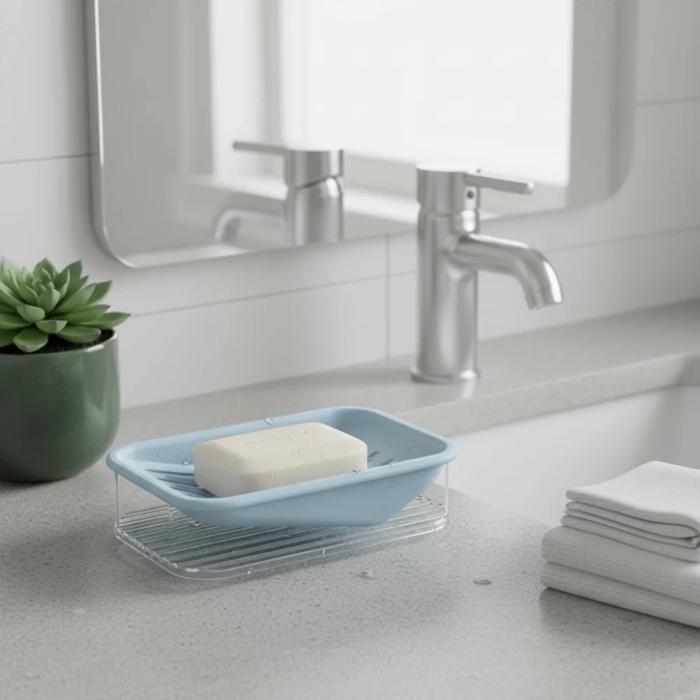 Conveniente caja de jabón de doble capa, drenaje inclinado, caja de jabón impermeable, soporte de almacenamiento de jabón grueso de plástico, cuarto de lavado