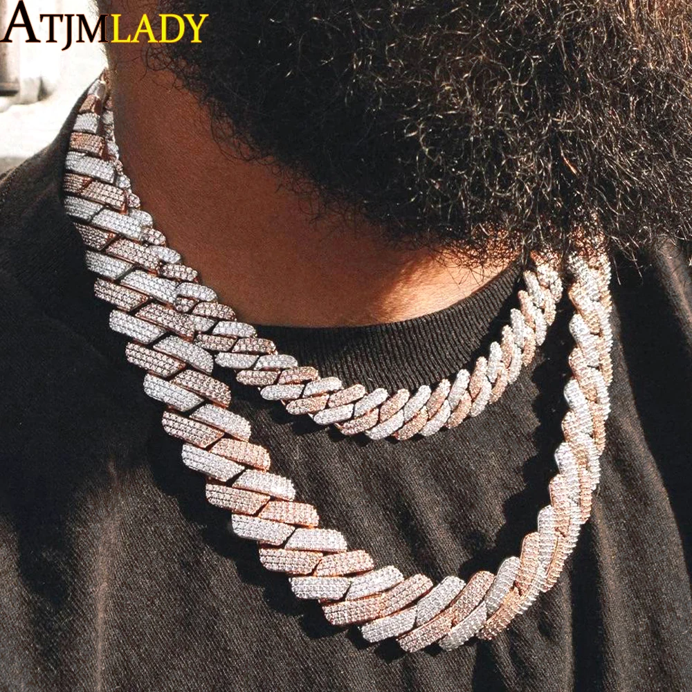 New 19mm Fashion CZ Miami Cuban Chain Heavy Necklace Two Tone Color Iced Out Bling Cubic Zirconia Necklaces Men Hip Hop Jewelry