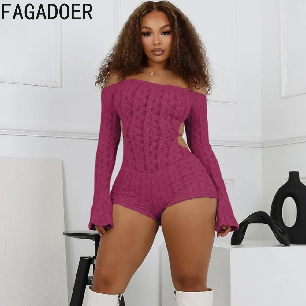 FAGADOER Y2K Sexy Knit Rompers Woman Solid Color Off Showlder Bodycon Jumpsuits Female Streetwear Overalls 2025 Spring Summer