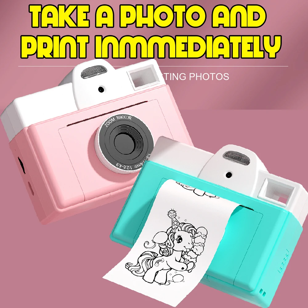어린이용 즉석 인쇄 열상 인쇄 카메라, 즉석 사진 인쇄 디지털 카메라 장난감, 랜야드 선물, 남아 및 여아, Q8