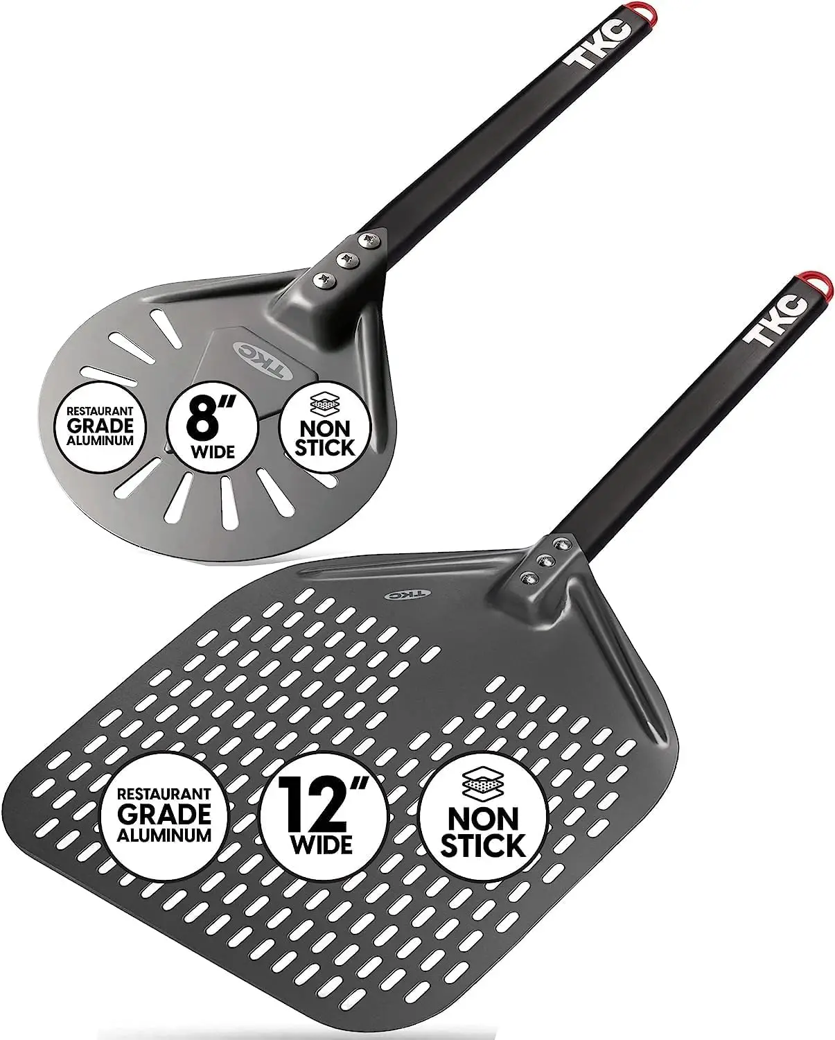 

12", 8" Perforated Pizza Peels - Professional Aluminum Pizza Turning peel - Long Handle Metal Pizza Spatula for Indoor and O