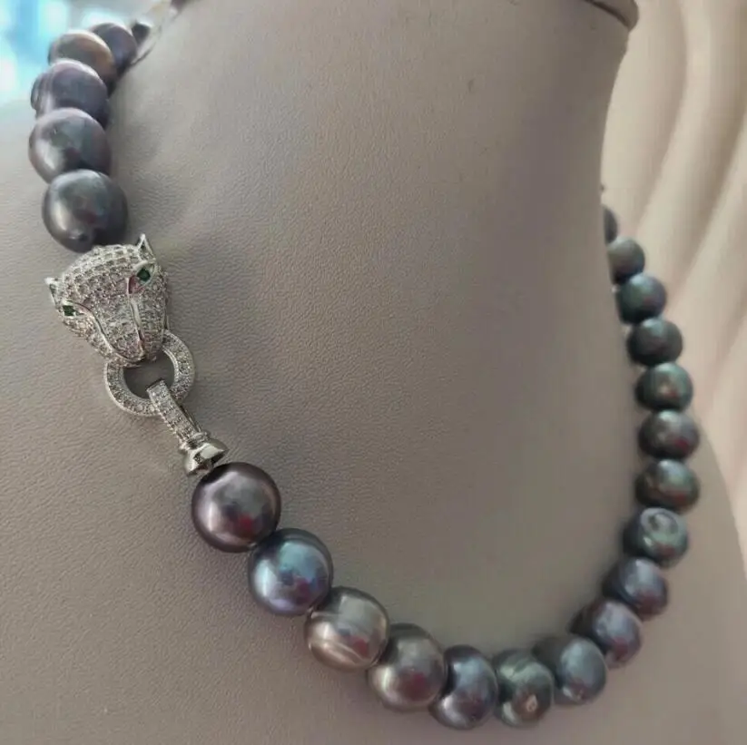 

18 inch Baroque 10-11mm Natural Tahitian black pearl necklace 925s